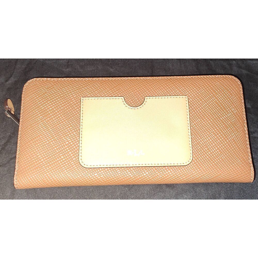 NWOT Lauren Ralph Lauren Lindley Continental Snap Wallet, MSRP $128, Brown Tan